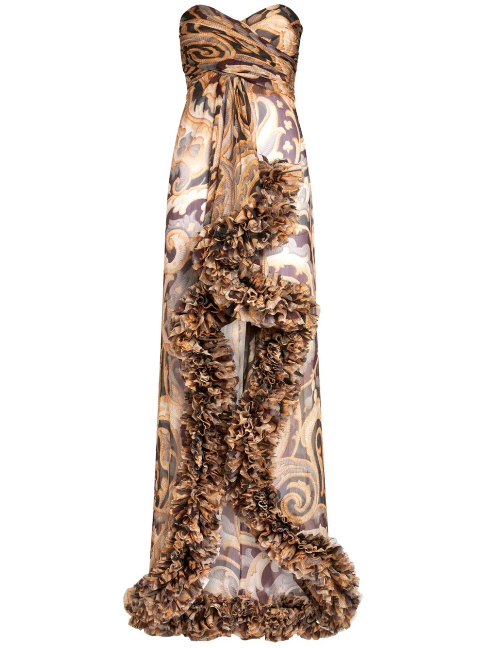 Ruched-Detailing Printed Silk Maxi Dress