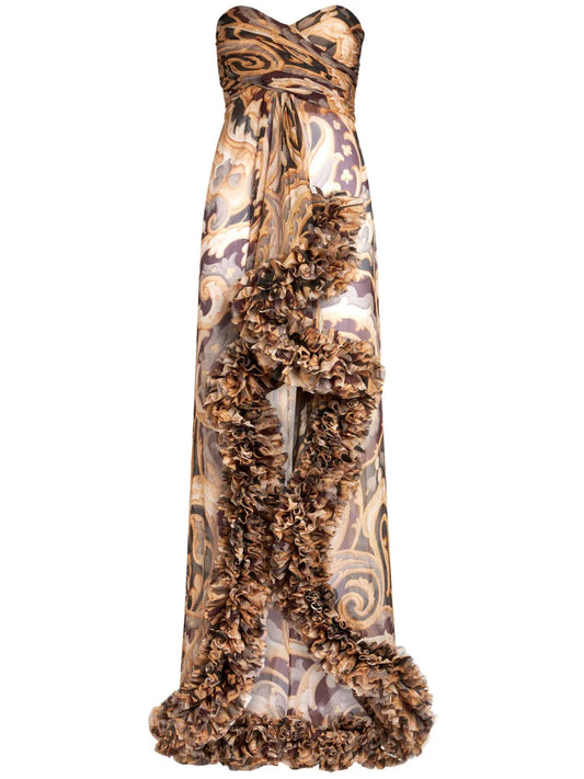 Ruched-Detailing Printed Silk Maxi Dress
