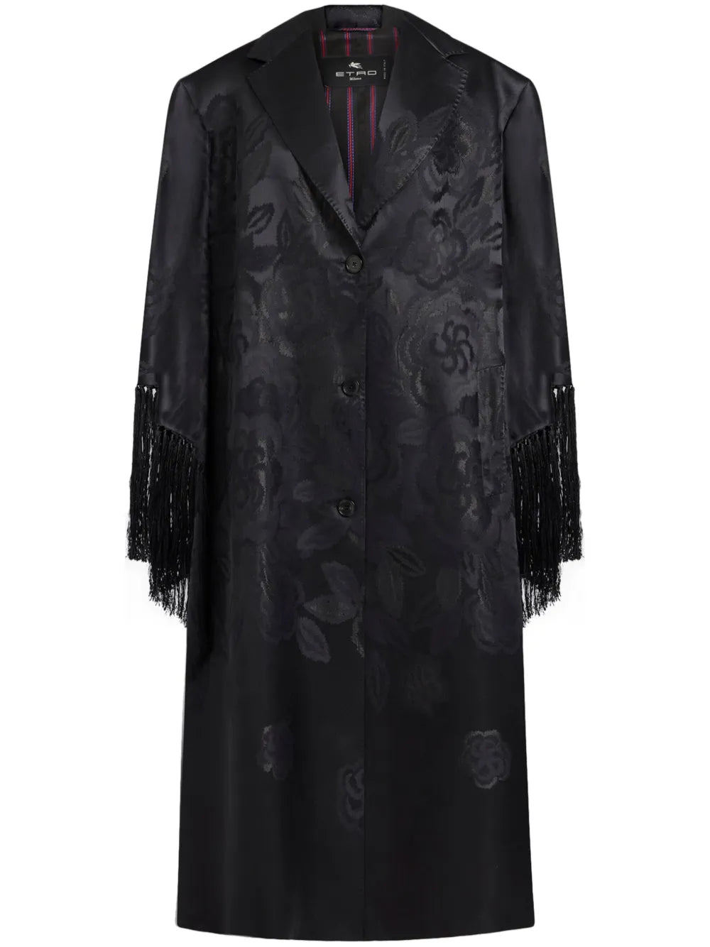 Fringe-Detail Jacquard Coat
