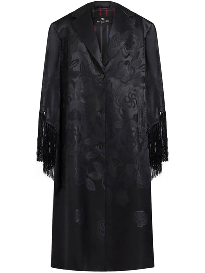 Fringe-Detail Jacquard Coat