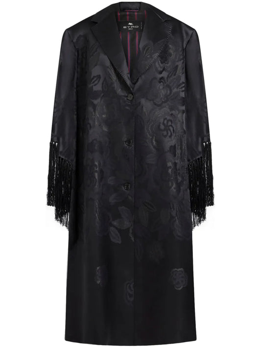 Fringe-Detail Jacquard Coat