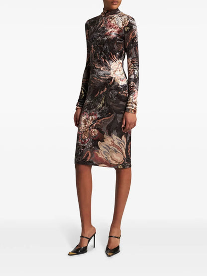 Printed Chenille Midi Dress