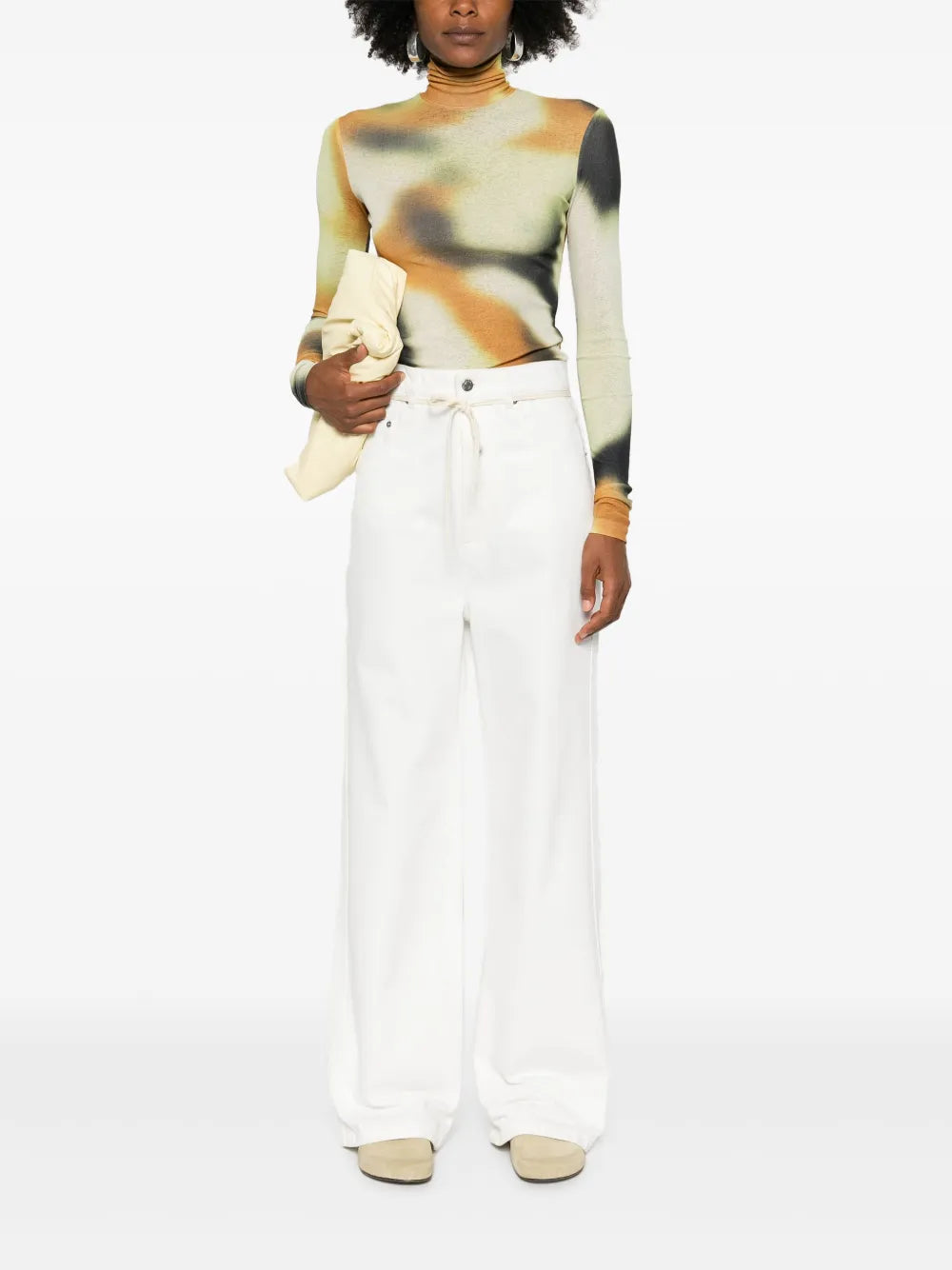 Tied-Waist Wide-Leg Jeans