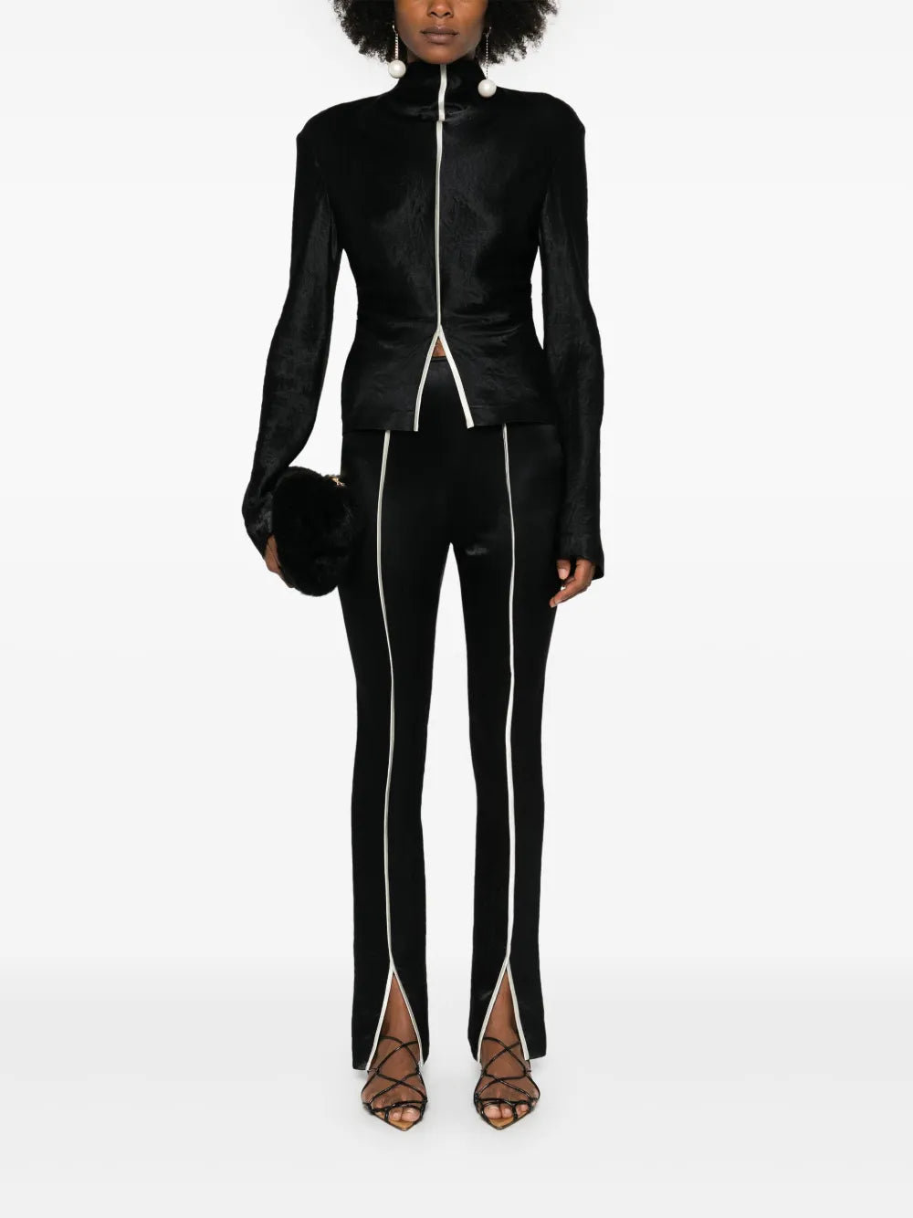 Contrasting-Trim Slim Trousers