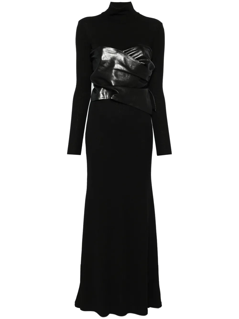 Draped-Panel Roll-Neck Maxi Dress
