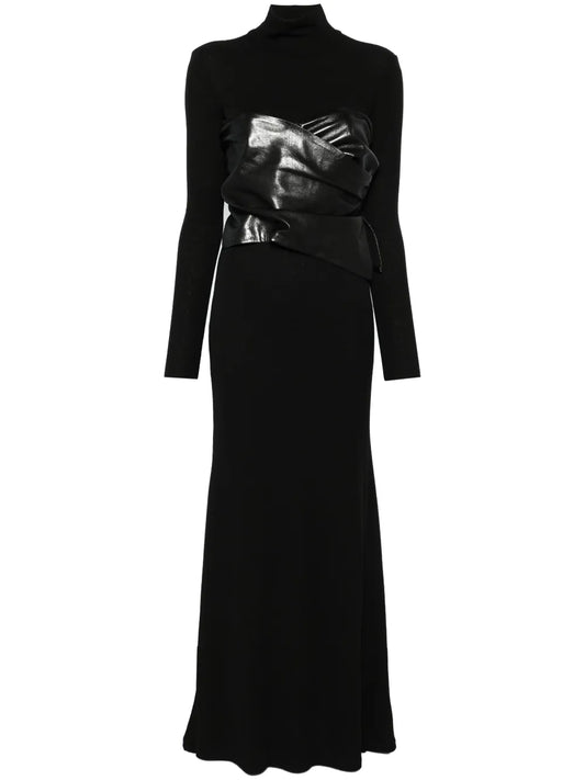 Draped-Panel Roll-Neck Maxi Dress
