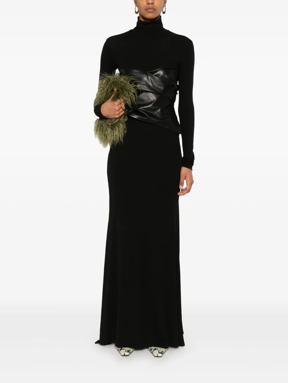 Draped-Panel Roll-Neck Maxi Dress