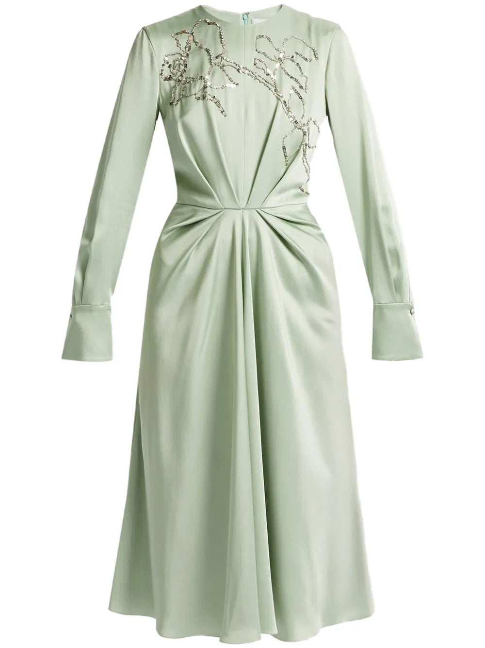 Long-Sleeve Draped Midi Dress