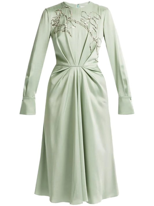 Long-Sleeve Draped Midi Dress