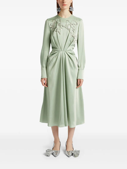 Long-Sleeve Draped Midi Dress