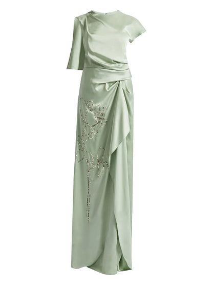 Asymmetric Short-Sleeve Gown