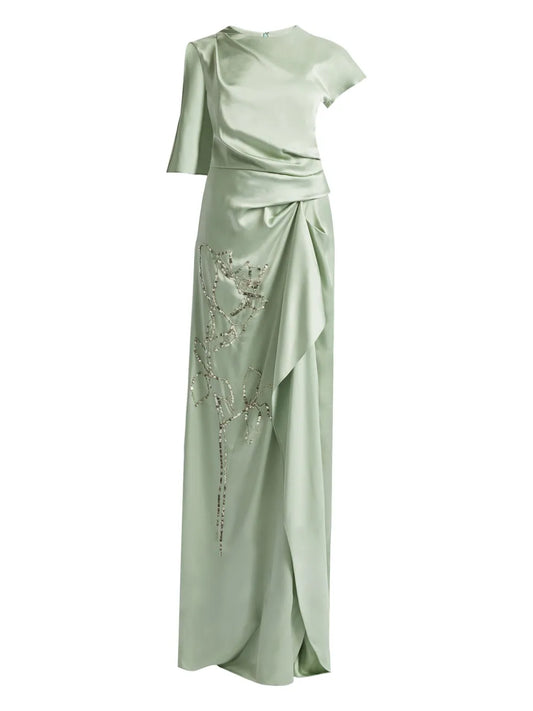 Asymmetric Short-Sleeve Gown