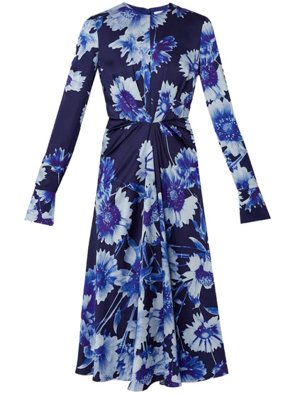 Draped Long-Sleeve Midi Dress
