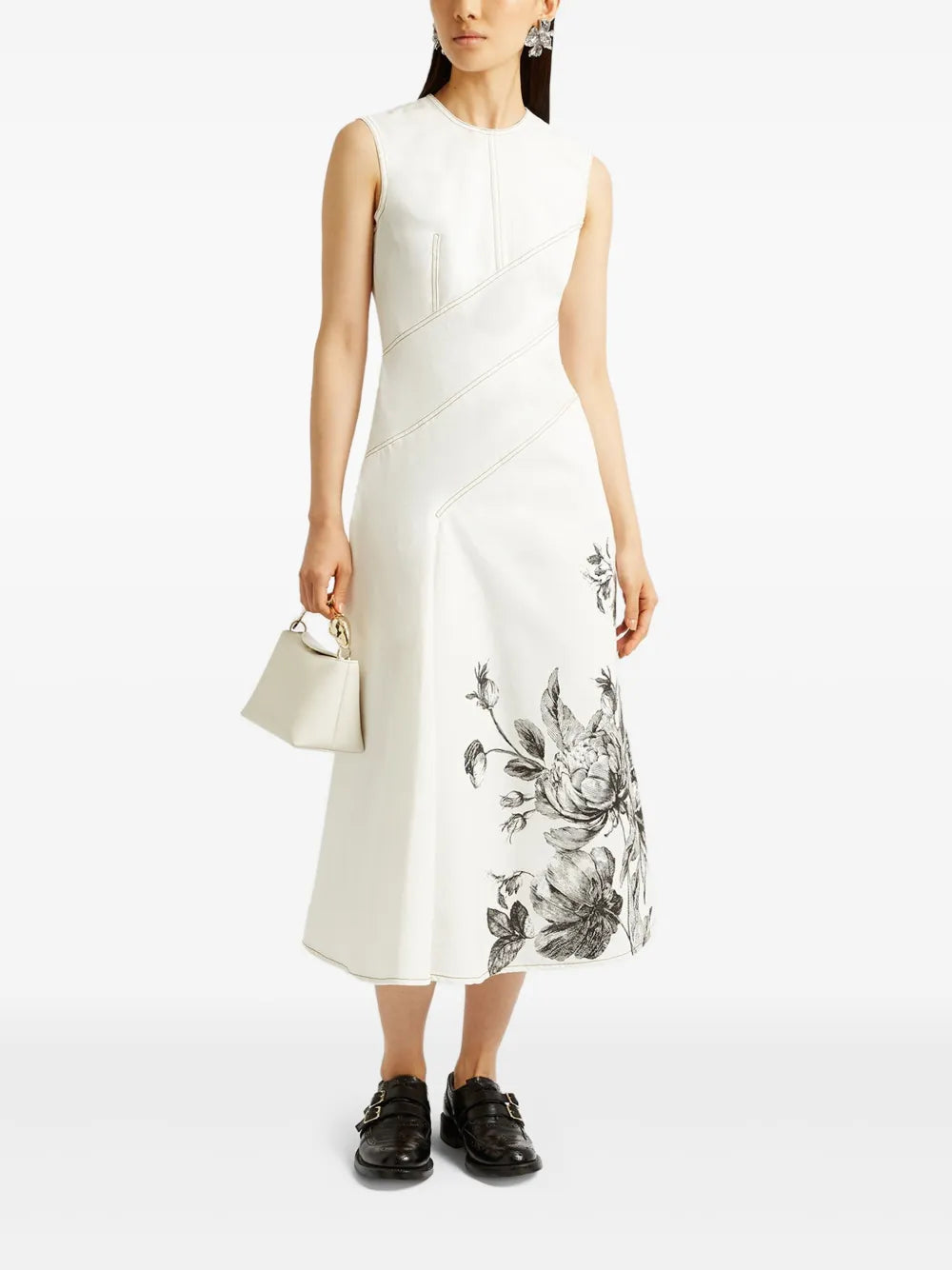 Floral-Print Sleeveless Midi Dress