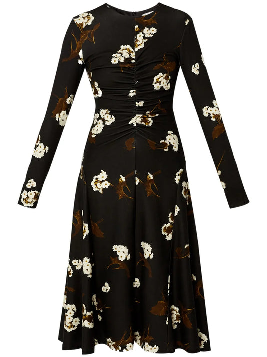 Long-Sleeve Draped Midi Dress