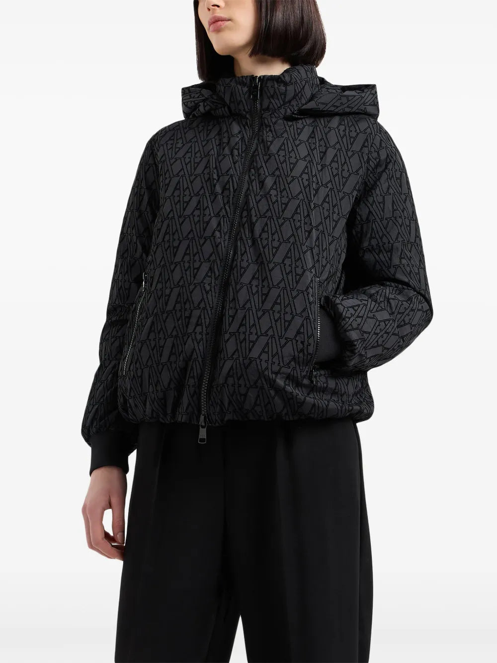 Jacquard Pattern Hooded Jacket