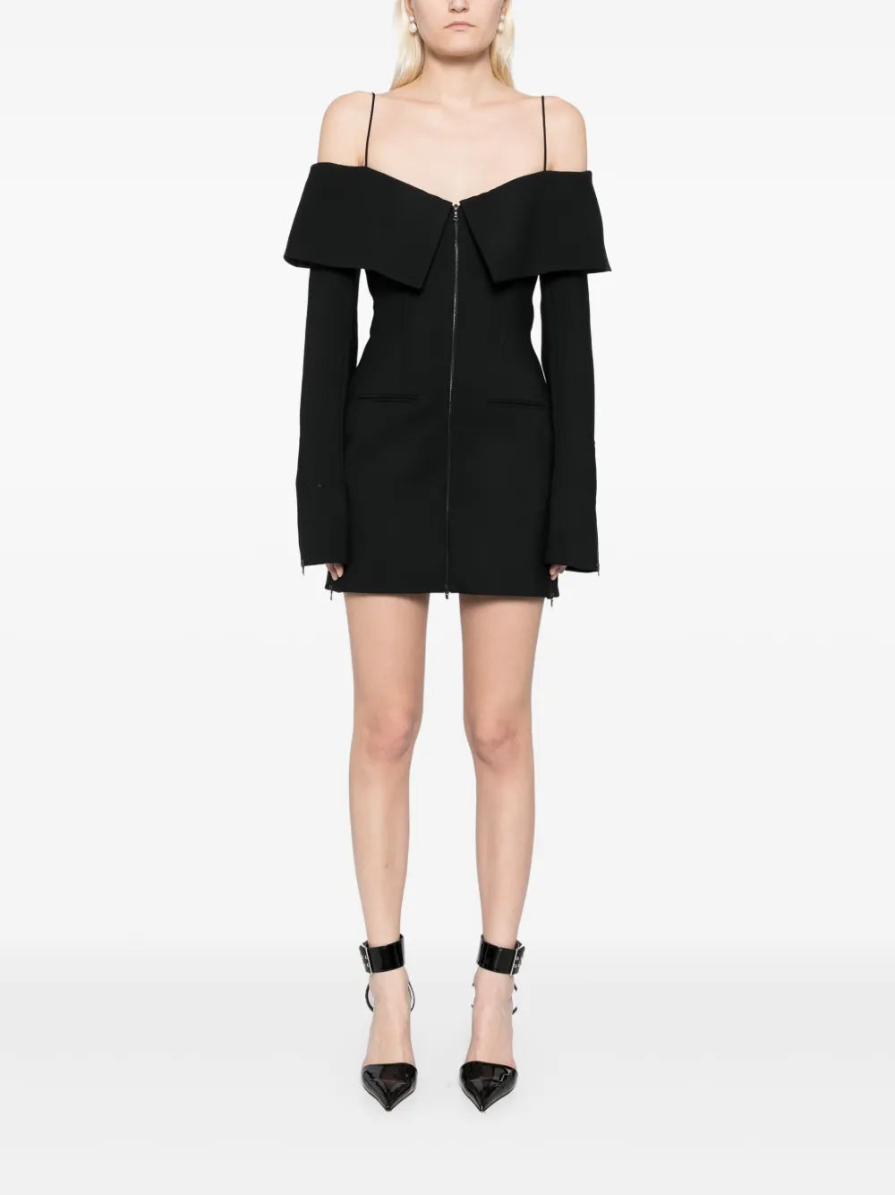 Layered-Shoulder Tailored Mini Dress