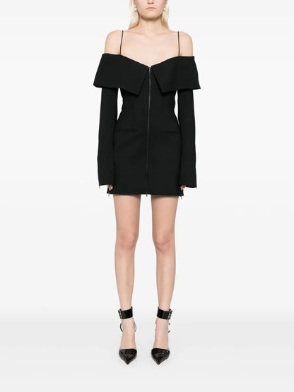 Layered-Shoulder Tailored Mini Dress