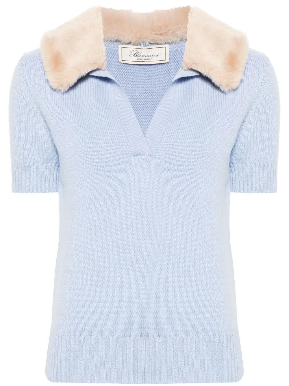 Faux-Fur Collar Polo Top