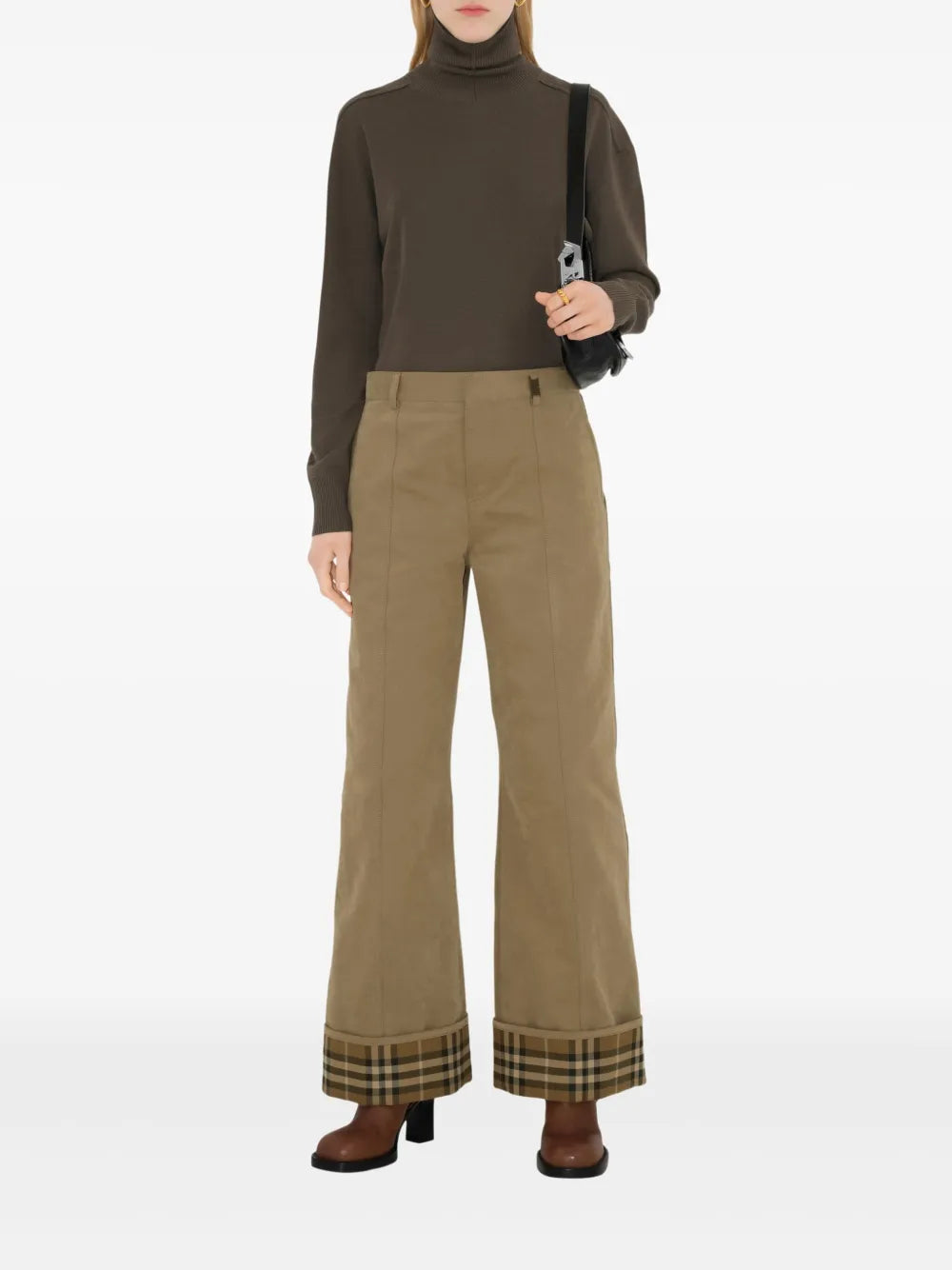 Check-Trim Wide-Leg Trousers