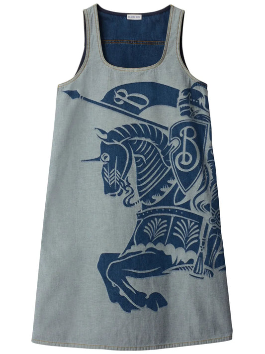 Equestrian Knight Design Denim Mini Dress