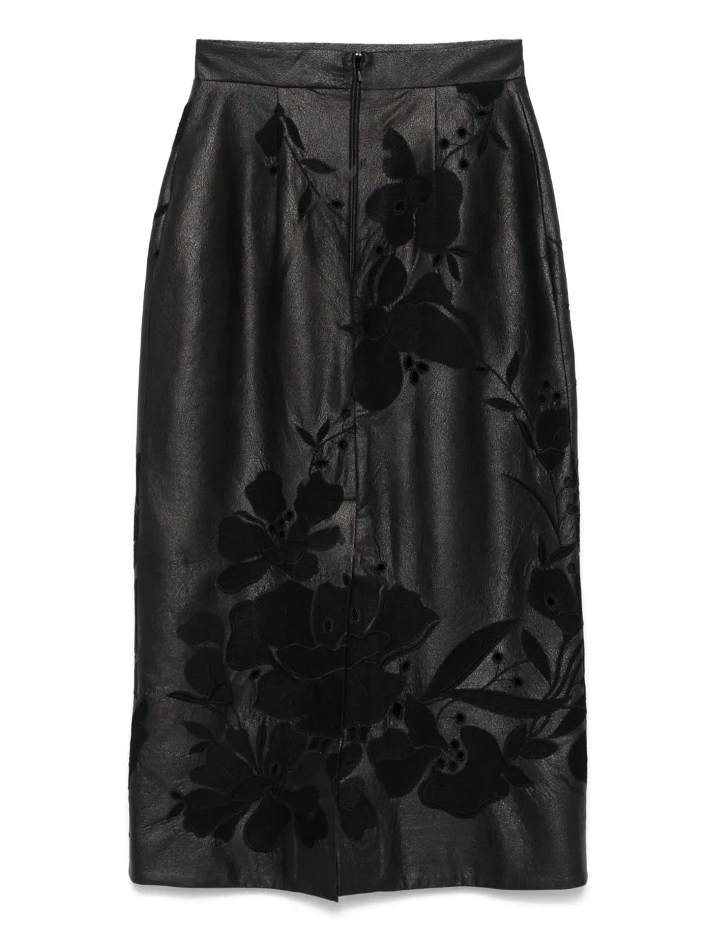 Embroidered Faux-Leather Maxi Skirt