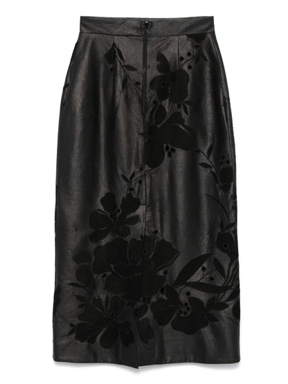 Embroidered Faux-Leather Maxi Skirt