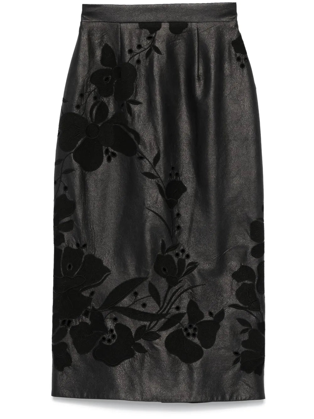 Embroidered Faux-Leather Maxi Skirt