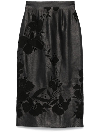 Embroidered Faux-Leather Maxi Skirt