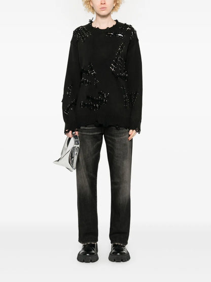 Safety Pin-Embellishment Sweater