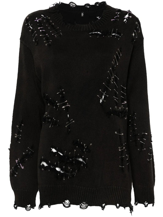 Safety Pin-Embellishment Sweater