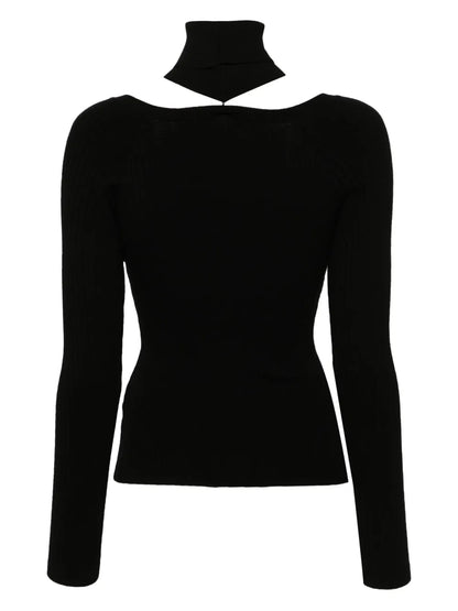 Detachable-Turtleneck Ribbed Sweater