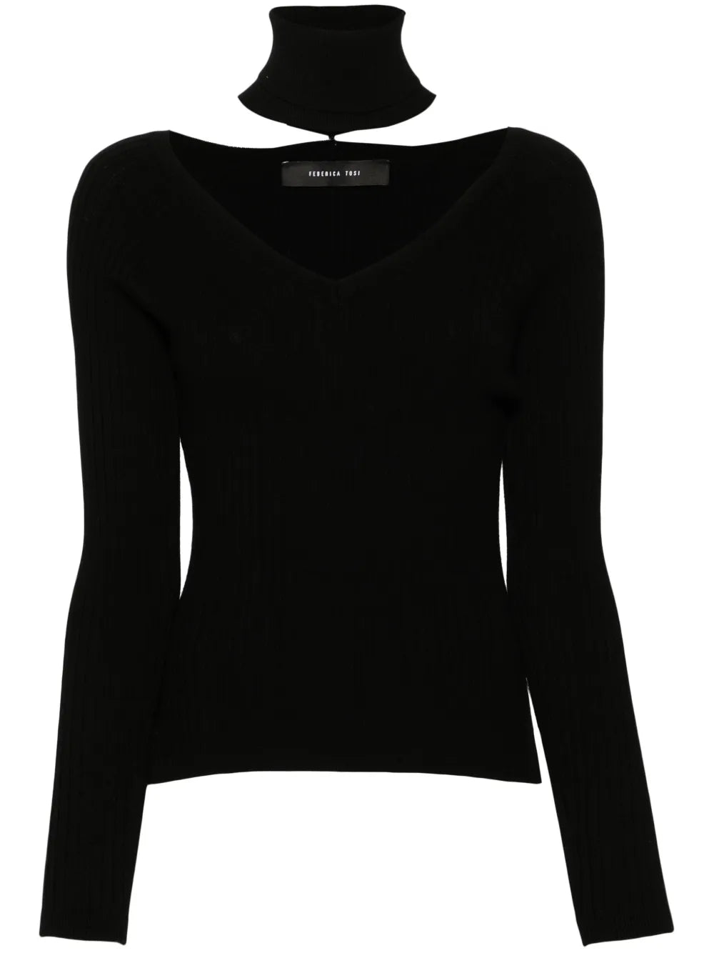 Detachable-Turtleneck Ribbed Sweater