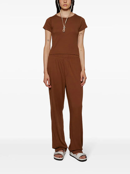 Elasticated-Waist Straight-Leg Trousers