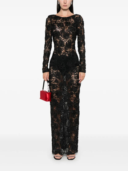 Sequin-Embellished Floral-Appliqué Maxi Dress