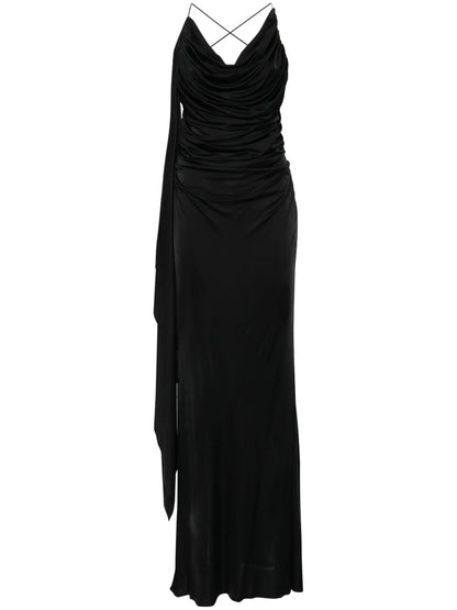 Brooch-Detail Draped Maxi Dress