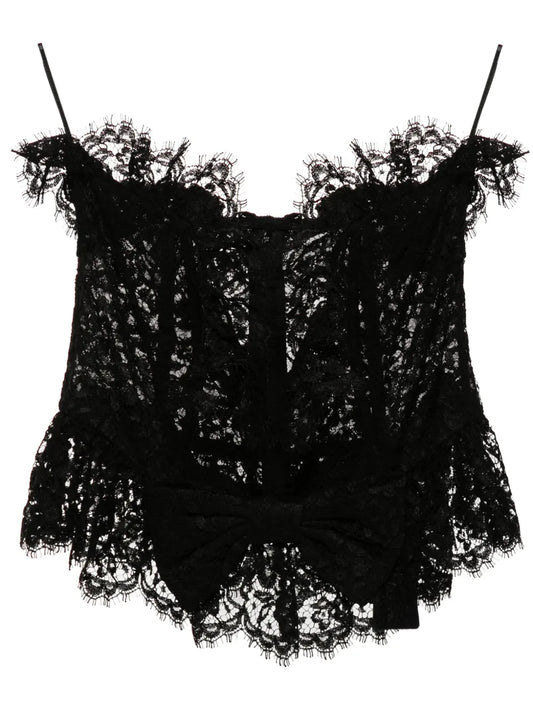 Bow-Detail Lace Bustier Top