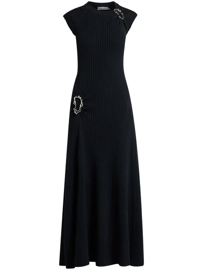 Buckle-Detail Ribbed Maxi Dress