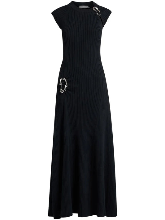 Buckle-Detail Ribbed Maxi Dress