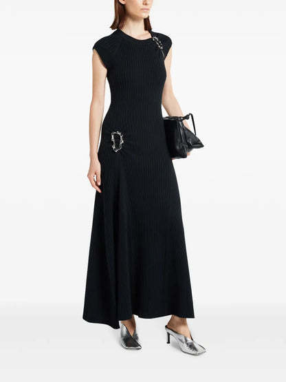 Buckle-Detail Ribbed Maxi Dress