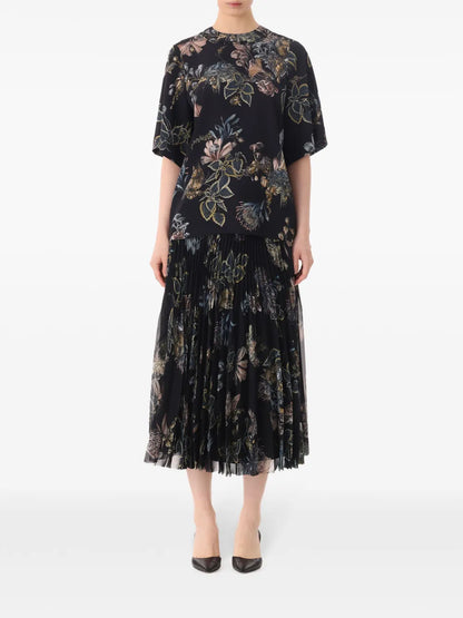 Forest Floral Pleated Skirt