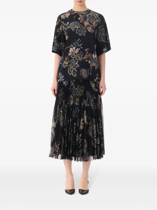 Forest Floral Pleated Skirt