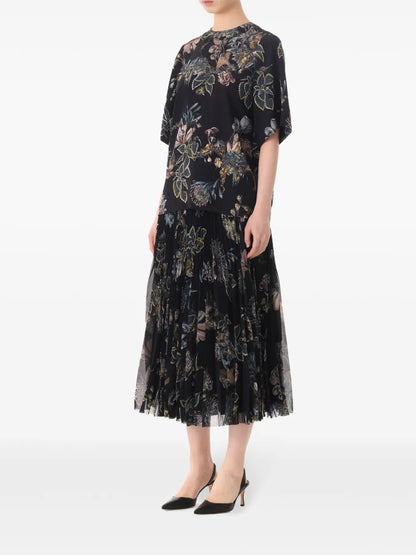 Forest Floral Pleated Skirt