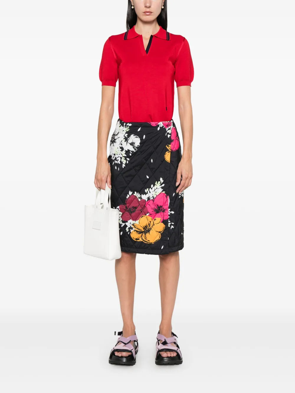 Flower Print Wrap Midi Skirt