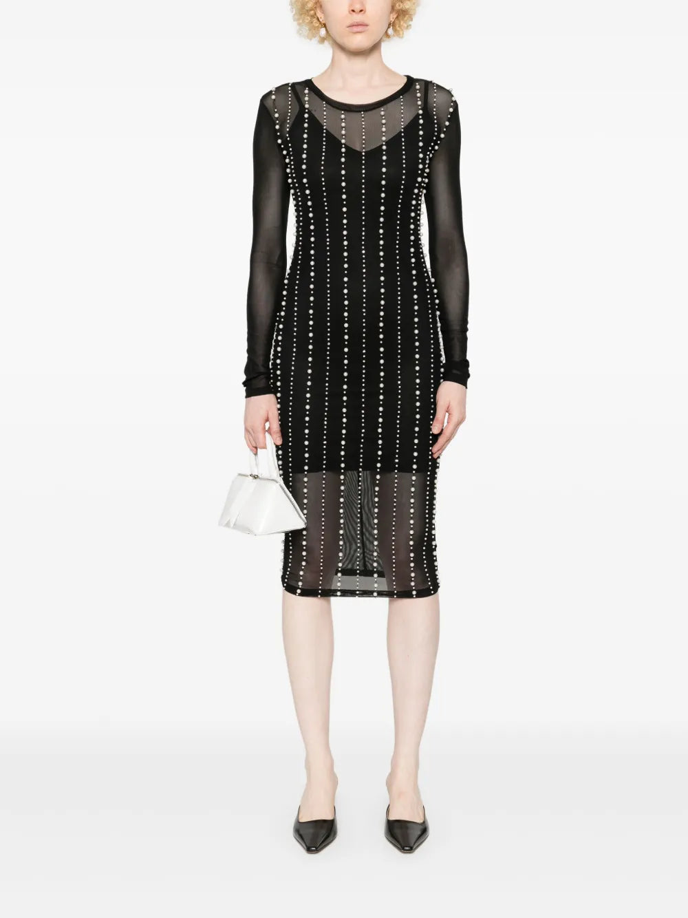 Faux-Pearl Midi Dress