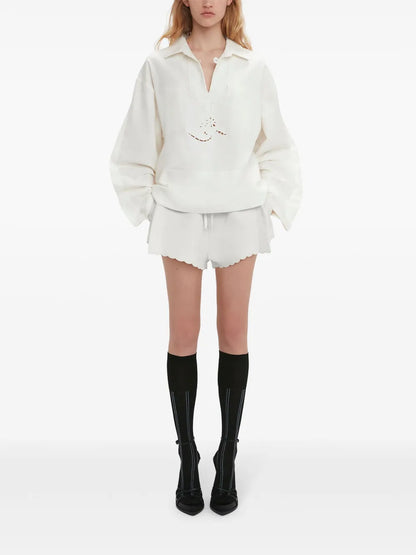 Embroidered Drawstring-Waist Shorts