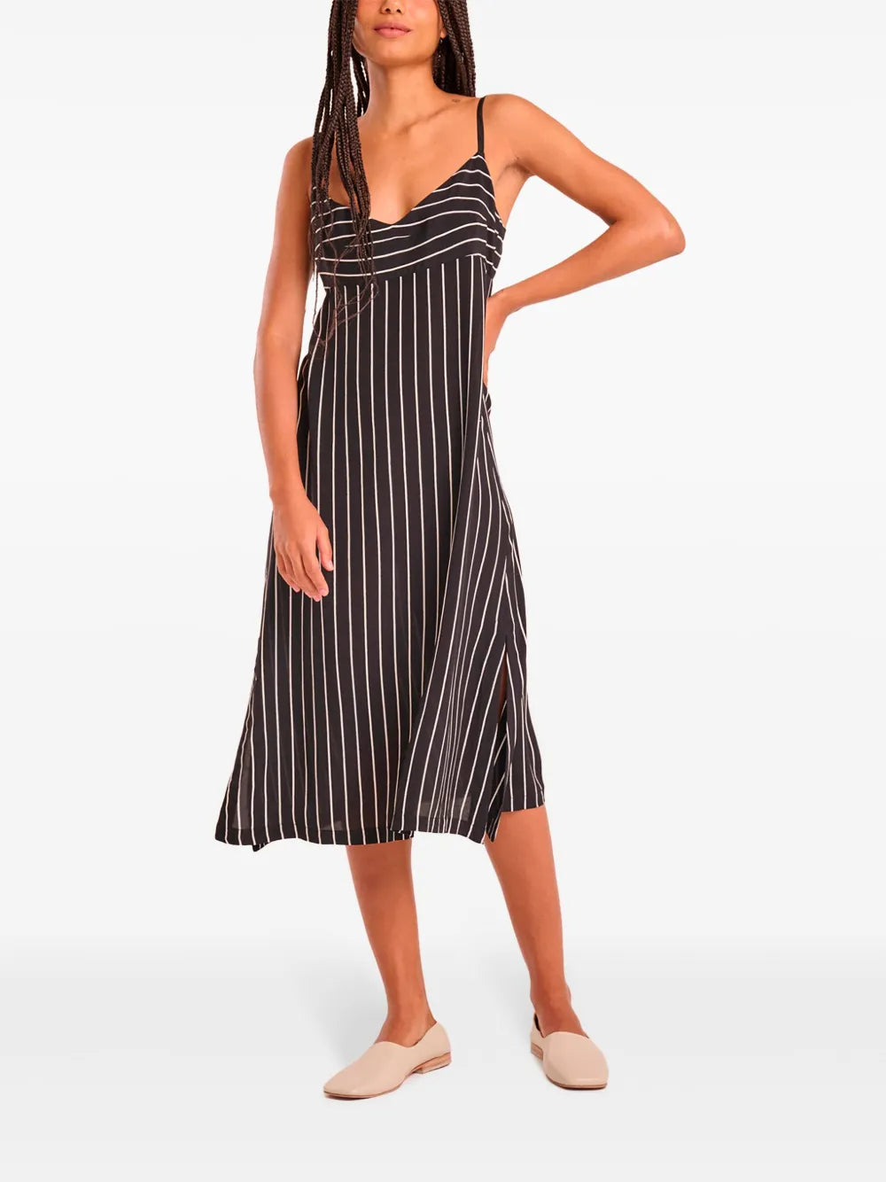 Stripes Silk Midi Dress