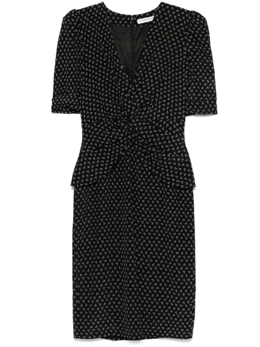 Flower-Print Silk Midi Dress