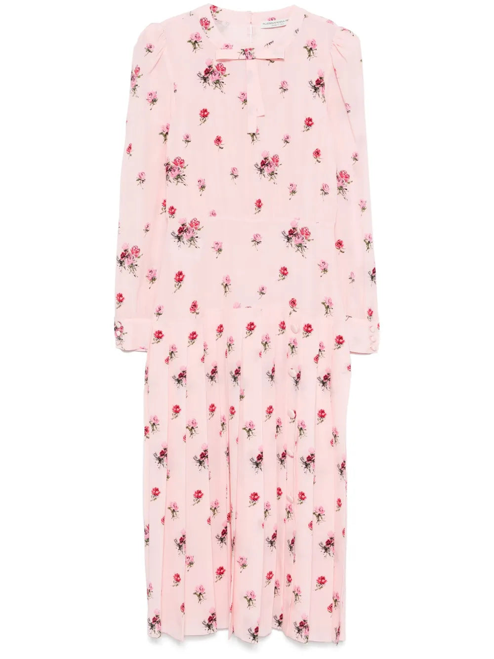 Rose-Print Pleat-Detailing Midi Dress