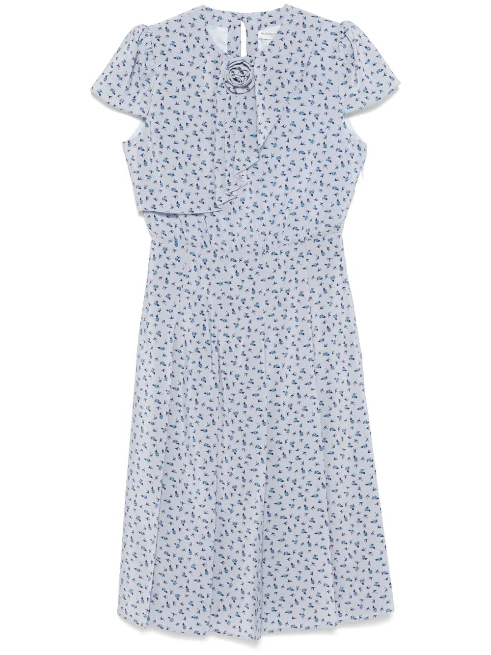 Rose-Print Pleat-Detailing Midi Dress